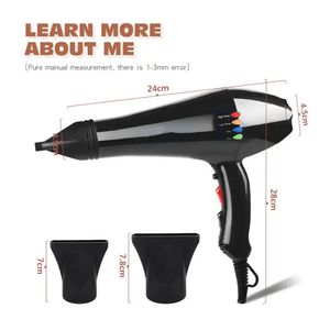 6000w Blowdryer de secador de cabelo profissional para salão de alta velocidade Vento forte 6 engrenagens Soprador leve de baixo ruído com 2 bicos 240506