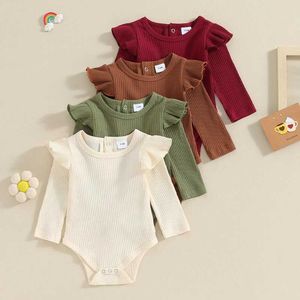 Rompers 206-11-17 Lioraitiin 0-24m Autumn Spring Baby Girl Załoga Deckline Długie rękawowe stałe kolorowe kombinezony D240516