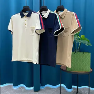 Camisa de camisa pólo masculina Camisa pólo foco de moda masculina Roupas de letra bordada T-shirt preto e branco masculino