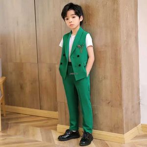 Anzüge Kinder formeller Hochzeitsanzug Kinder Weste Pants Party Foto Set Teenager Jungen Tuxedo Party Kleid Kinder Tanz Show Kostüm Y240516