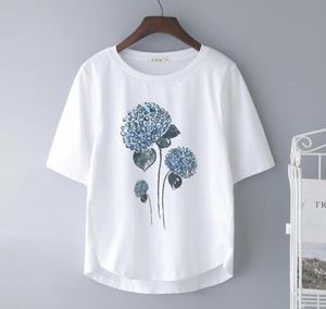 Camiseta branca com estampa floral de algodão Mulheres 4xl modis verão top halve manga tees gráficos oneck tee femme women039s tshirt1964081
