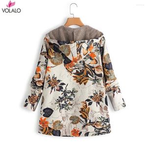 Giacche da donna volalo 5xl cappotto inverno inverno pelliccia con cappuccio con cappuccio floreale giacca da donna a maniche lunghe vintage tasca di femmina soffice