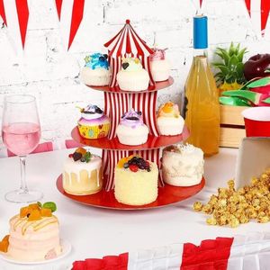 Forniture per feste a 3 livelli rosso bianco a strisce di cupcake a strisce circo torta di carta carnival decorazione per bambini dessert per bambini