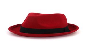 2020 Ny stil ullfascinator fedora hatt för kvinna unisex rulla upp kort brim homburg jazz fedora mössa med band260x96459098920798