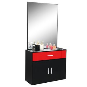 15% E0 chipboard linen top 1 drawer 1 door with mirror Salon cabinet black and red