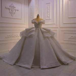 우아한 오프 어깨 소매 소매 볼 가운 웨딩 드레스 2023 고급스러운 멋진 반짝이 층 가운 멍청한 멍청이 Devia Bridal Gowns 217i
