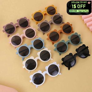 Girls Boys Cute Bear Cartoon UV400 Children Retro Round Frame Sunglasses Outdoor Eyewear Baby Shade Glasses L2405