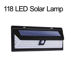 118 luci a parete solare a LED Lampada solare esterna alimentata al sole 3 modalità Sensore di movimento PIR per decorazioni da giardino Street Wall Crestech168