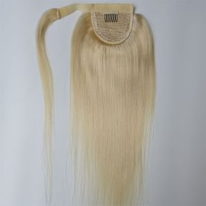 Brazylijskie ludzkie włosy kucyki magiczna naklejka prosta hak pętla kucyk peruwiański Indian 613# blond kolor 10-28 cali