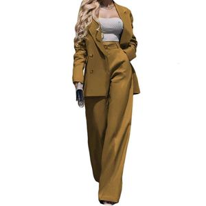 Two-piece Solid Color Women Suit Formal Business Style Women's Coat Pants Set with Lapel Long Sleeve High for Commute