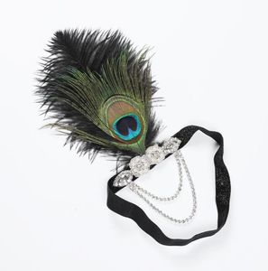 Art Deco 20th Century Peacock Feather Headdress Gatsby Feather pannband9600709