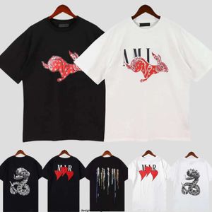 Ams Limited Edition Designer t of 2024 Rabbit Year New Couples Tees Street Wear Summer Fashion Shirt Splash-ink Letter Print Design Couple Short Sleeves PQ11