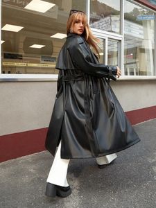 Women's Trench Coats A Stylish Spice Girl Long PU Coat