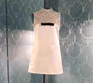 2021 White BlingBling Short Women Dress Milan Runway Stand Collar Bow Crystals Beads Sexy Bodycon Vestidos De Festa 724211844242