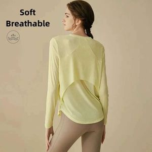 gym Sports Top T-shirt Women Yoga Clothing Running Loose Slim Quick Dry Training Long Sleeve Thin Blouse Fiess Tops Autumn Gym L2405