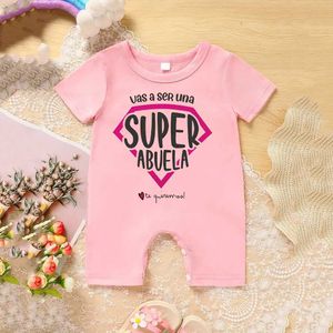 Rompers You will become a super grandmother printing baby jumpsuit short sleeved baby tight fitting suit Mothers Day family party baby jumpsuit d240516