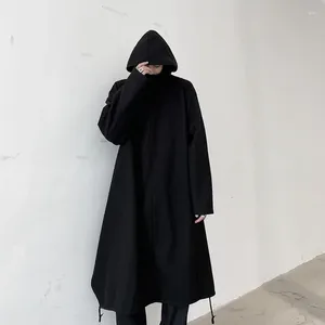 Men's Trench Coats 2024 Techwear Style Hip Hop Punk Coat Hooded Cloak Mens Gothic Vintage Long Jacket Gabardina Hombre