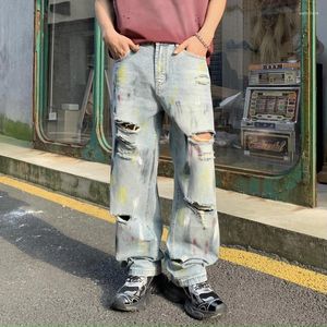 Men's Jeans Y2k Street Hip Hop Personality Graffiti Print High End Trend Loose Straight Wide Leg Casual Pants Man
