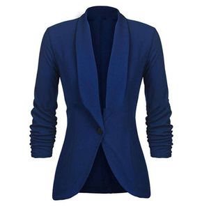 HOT4 크기 단일 버튼 3/4 슬리브 패션 2022 블레이저 여자 가을 겨울 라펠 오픈 프론트 슈트 재킷 겉옷 외 겉옷