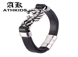 Personalidade Scorpion Bracelet Scorpion Homem jóias Bulgas de couro preto Magnet fivela Male Wrist Band PD04775502481