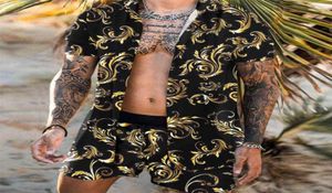 2021 Yeni Moda Hawaiian Erkek Baskı Seti Yaz Kısa Kollu Şortlar Sıradan Floral Gömlek Plajı İki Parça Takım SXXL G2204119993105