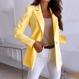 Office Fashion 2022 Blazer امرأة صلبة لون واحد الأزرار الخريف شتاء التراجع الياقات طويلة الأكمام بدلة سترة الشارع