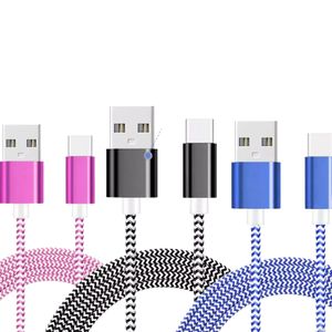 Nylontygkablar koppar vävt USB -datalinje för Samsung typ C/MIRCO/5/6/7 1M 2M 3M laddningskabel med OPP -väska
