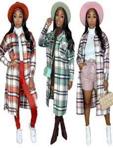 Autumn Winter Women039s Plaid Wool Blend Coat Vintage Full Sleeve Turn Down Collar Jackets Classic Buttons Up Extralong Outw3402036