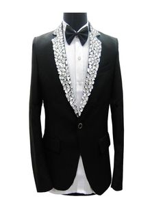 Black Men's jacket Sparkly Rhines Slim Blazers Formal Studio Groom Wedding Dresses Prom Party Male Singer Stage Performance Costume5192732