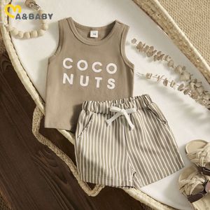 ma&baby 0-3Y Toddler Infant Newborn Baby Boy Clothes Set Letter Print Vest Sleeveless Tops Striped Shorts Summer Outfits L2405