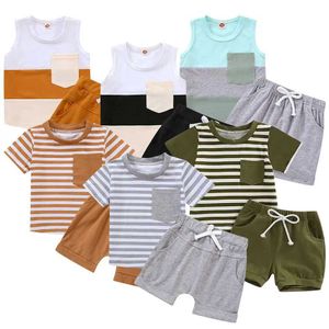 Kleidungsstücke Sets Neue Jungen Sommer Ärmel und Kinderkinderkühltop und Shorts Set Childrens Stripe Fashion Casual Clothing Childrens Set Wx