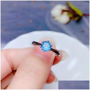 Pierścienie klastra Piękny Naturalny Topaz Pierścień dla kobiet Sier Ocean Blue Color GEM Real 925 Dziewczyna urodziny