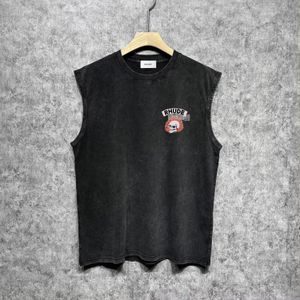 Rhude Brand Mens Tank TopsデザイナートレンディノースリーブTシャツ夏の綿の通気性ルーズスポーツ服ZJBRH063炎の頭蓋骨印刷古いベストサイズS-XXL