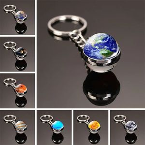 Sistema solar Planeta Keyring Galaxy Nebula espacial Keychain Moon Earth Sun Mars Art Picture Double Side Glass Ball Chain 240506