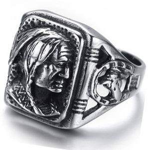 Men039039s Jewelry Gothic Tribal American Indian Stainless Steel Ring Classics Punk Biker Band Silver Black By Mate Ri9703277