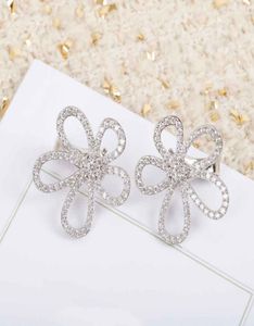 S925 silver luxurious quality Large size hollow flower with diamond for women wedding jewelry gift in platinum color WEB 1538293263