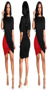 Donne Mini abiti asimmetrici a manica corta Abiti a contrasto vestito club di colore nero rosso o abiti da cocktail party pieghettati 88836741