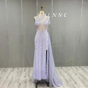 Party Dresses YQLNNE Unique Lavender Beaded Evening Long Mermaid Halter Tulle Sequins Formal Gown