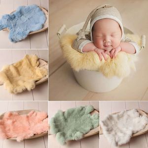 Winter Faux Rabbit Fur Photography Props Nyfödd Fotofotografering Bakgrund Filt för babyflicka Födelse Spädbarn Tillbehör L2405