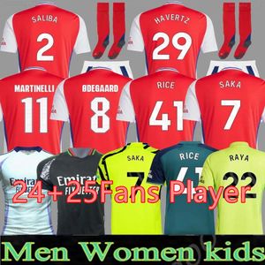 24 25 Gunners G.Jesus Havertz Soccer Jerseys 2024 Rice Smith Rowe Saka J.Timber Martinelli Odegaard Sambi Fabio Vieira Saliba Football Kids Uniforms