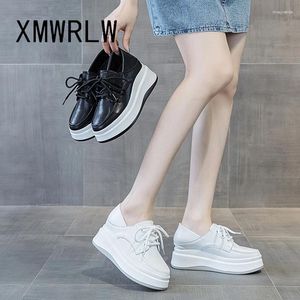 Casual Shoes XMWRLW Women's Chunky Sneakers 2024 Autumn Leather Fashion High Heels Female White Women Non-Slip Sneaker