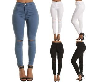 2020 Women Denim Pencil Pants Causal High Waist Jeans Woman Sexy Ripped Hole Vintage Solid Stretch Workout Skinny Mom Jeans2577871