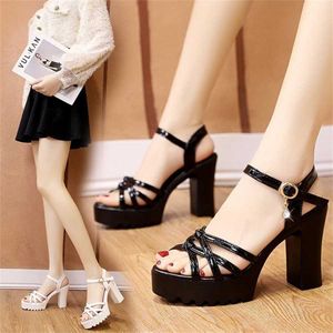 Hip One Line Buckle High Heel Sandals Black Flops for Women Summer Summer Fairy Style Roman متعددة الاستخدامات مع الكعب الكثيف 240228