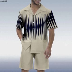 Summer Mens Casual Loose Striped Short Sleeved Shirt Set {category}