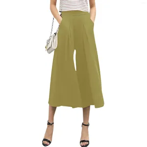 Women's Pants Wide Leg Cropped For Women Solid Color Casual Loose Trousers Summer Palazzo Culotte Ladies Chic Streetwear