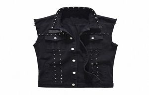 Laamei 2019 denim Vest Men Punk Rock Rivet Cowboy Black Jeans Waistcoat Fashion Men Motorcykel stil ärmlös jeansjacka 9kwv8936587