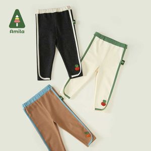 Trousers Amila Baby Leggings for Girls 2023 Autumn New Radish Label Printed Childrens Soft Fashion Pants Childrens Pure Cotton Trouser d240517