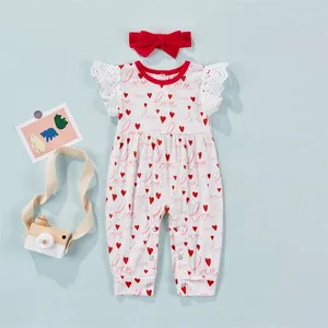 Set di abbigliamento da 0-24 m neonate bambine estate a 2 pezzi set manica vuota a cuore stampato a corpi a filo a filo gambo San Valentino