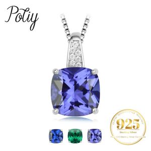 Hänghalsband Potiy 4.73CT Soft Cushion Artificial Sapphire Nano Jade Tanzania Pendant Halsband utan kedja 925 Sterlsilver Womens Valentines Day J240516