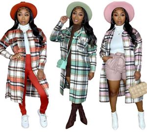 Autumn Winter Women039s Plaid Wool Blend Coat Vintage Full Sleeve Wid Down Collar Jackets Classic Buttons Up Extralong OUTW4459749